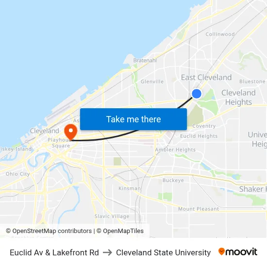 Euclid Av & Lakefront Rd to Cleveland State University map