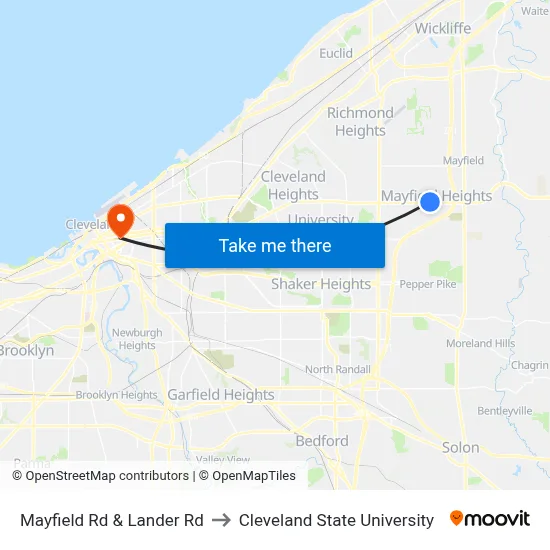 Mayfield Rd & Lander Rd to Cleveland State University map