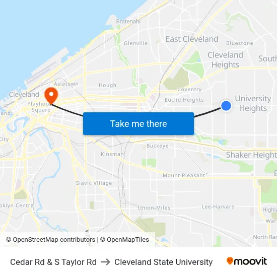 Cedar Rd & S Taylor Rd to Cleveland State University map