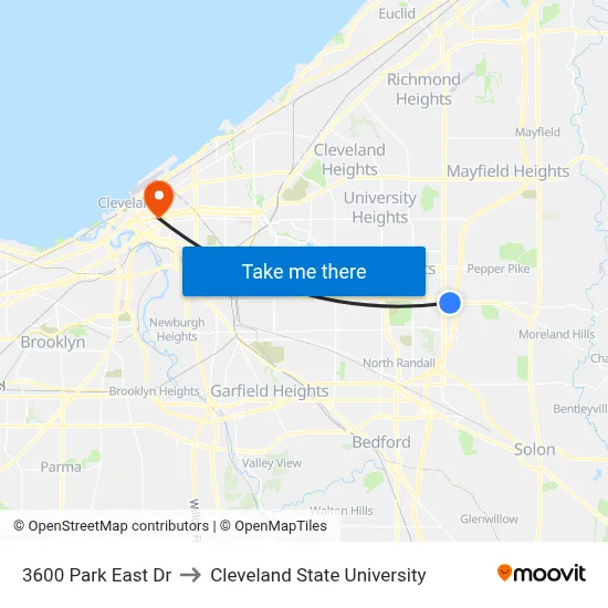 3600 Park East Dr to Cleveland State University map