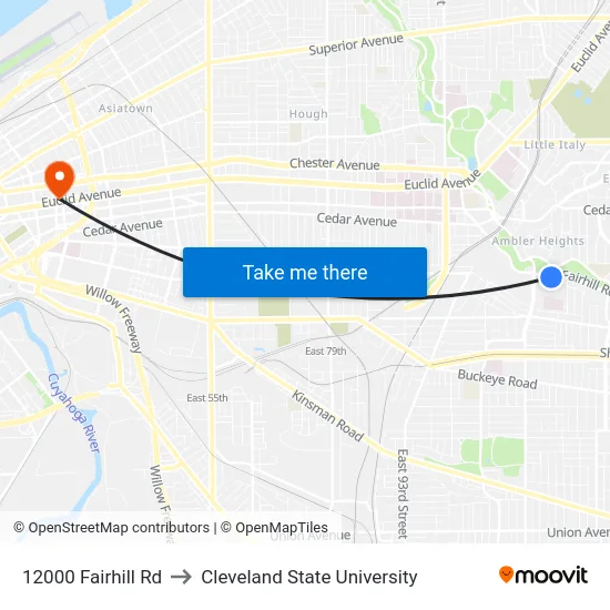 12000 Fairhill Rd to Cleveland State University map