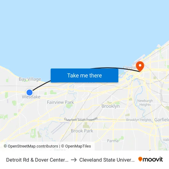 Detroit Rd & Dover Center Rd to Cleveland State University map