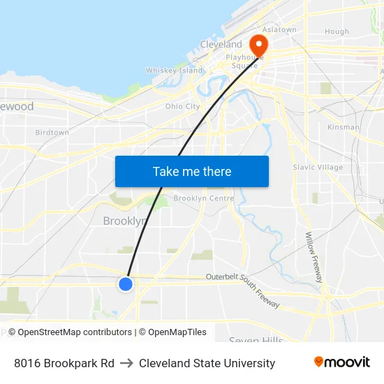 8016 Brookpark Rd to Cleveland State University map