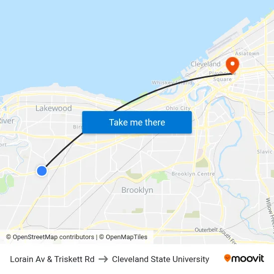 Lorain Av & Triskett Rd to Cleveland State University map