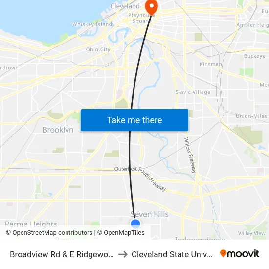 Broadview Rd & E Ridgewood Dr to Cleveland State University map