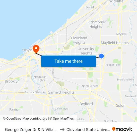 George Zeiger Dr & N Village Ln to Cleveland State University map