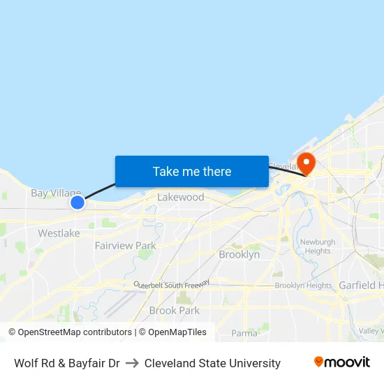 Wolf Rd & Bayfair Dr to Cleveland State University map