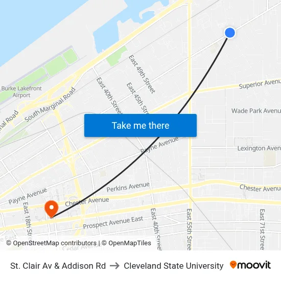 St. Clair Av & Addison Rd to Cleveland State University map