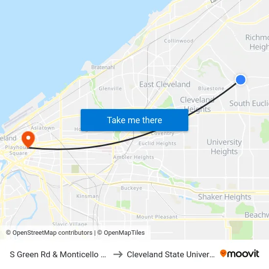 S Green Rd & Monticello Blvd to Cleveland State University map