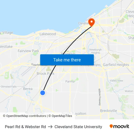 Pearl Rd & Webster Rd to Cleveland State University map