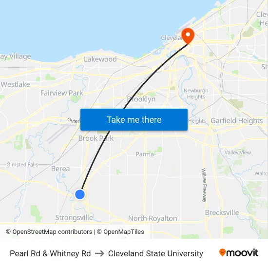 Pearl Rd & Whitney Rd to Cleveland State University map