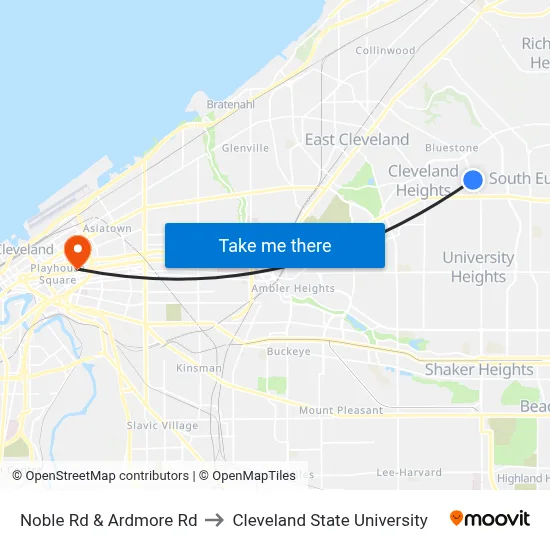 Noble Rd & Ardmore Rd to Cleveland State University map