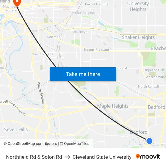 Northfield Rd & Solon Rd to Cleveland State University map