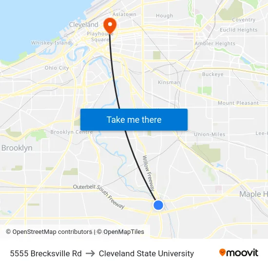 5555 Brecksville Rd to Cleveland State University map