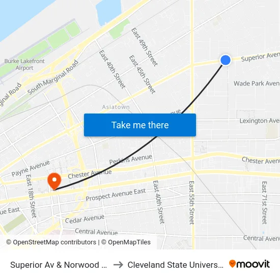 Superior Av & Norwood Rd to Cleveland State University map