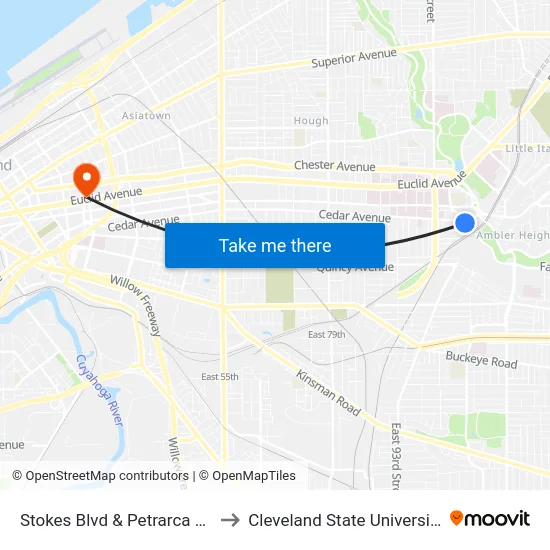 Stokes Blvd & Petrarca Rd to Cleveland State University map