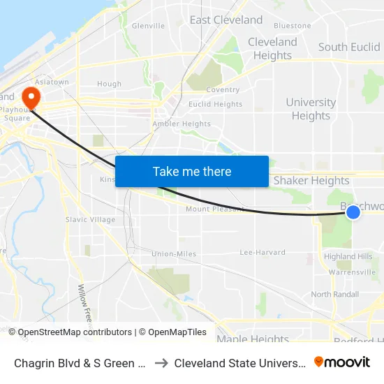 Chagrin Blvd & S Green Rd to Cleveland State University map