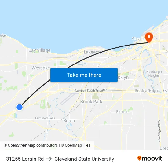 31255 Lorain Rd to Cleveland State University map