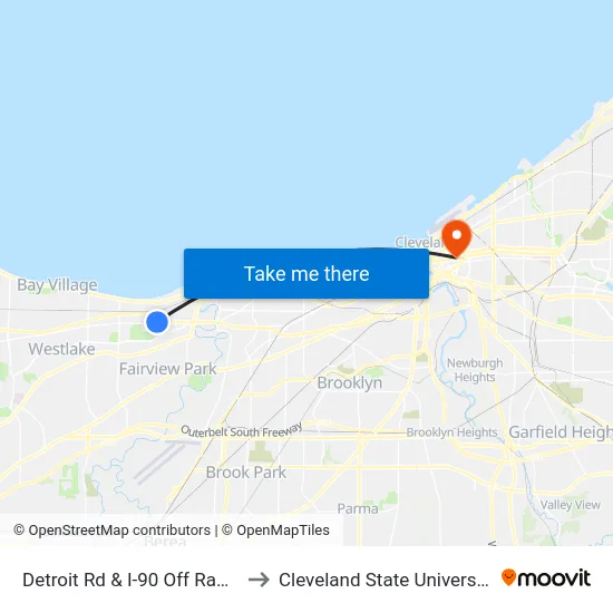 Detroit Rd & I-90 Off Ramp to Cleveland State University map