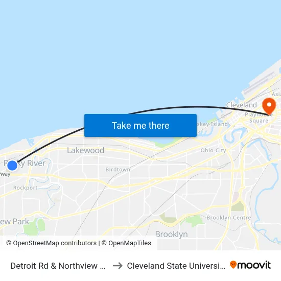 Detroit Rd & Northview Rd to Cleveland State University map