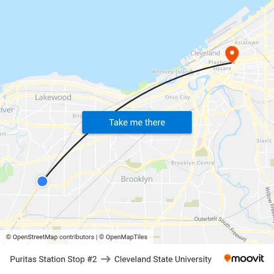 Puritas Station Stop #2 to Cleveland State University map