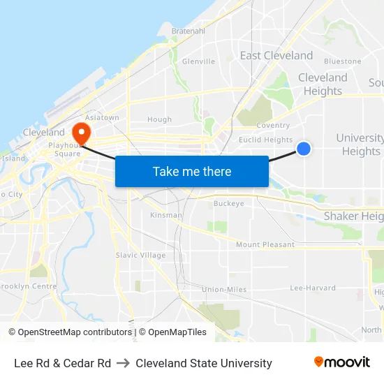 Lee Rd & Cedar Rd to Cleveland State University map