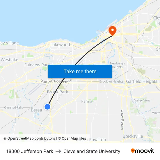 18000 Jefferson Park to Cleveland State University map