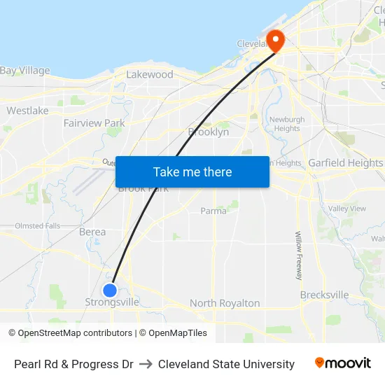 Pearl Rd & Progress Dr to Cleveland State University map