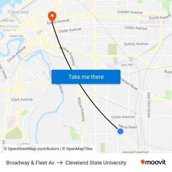 Broadway & Fleet Av to Cleveland State University map