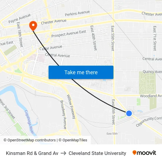 Kinsman Rd & Grand Av to Cleveland State University map