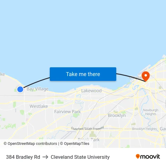 384 Bradley Rd to Cleveland State University map