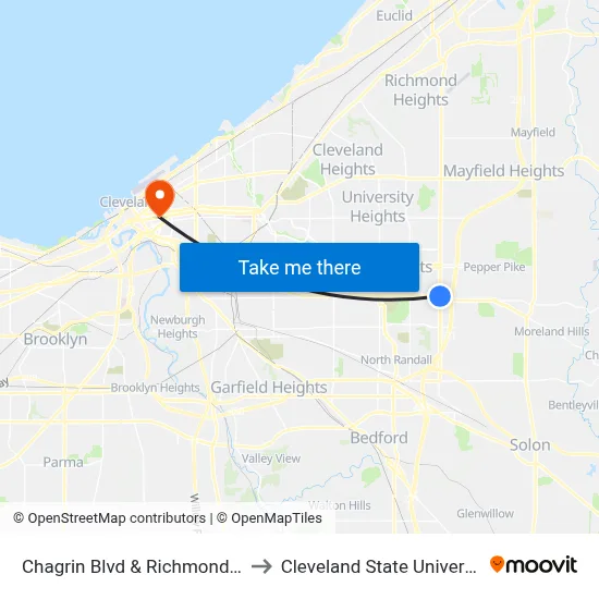 Chagrin Blvd & Richmond Rd to Cleveland State University map