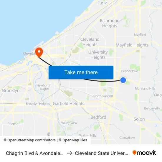 Chagrin Blvd & Avondale Av to Cleveland State University map