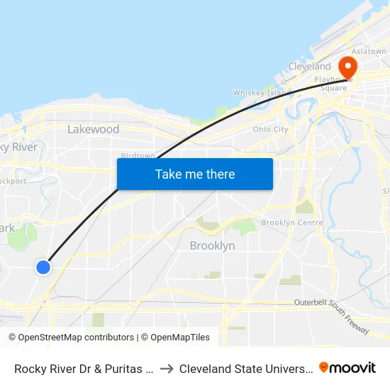 Rocky River Dr & Puritas Av to Cleveland State University map