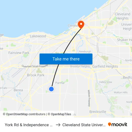 York Rd & Independence Blvd to Cleveland State University map