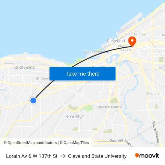 Lorain Av & W 137th St to Cleveland State University map