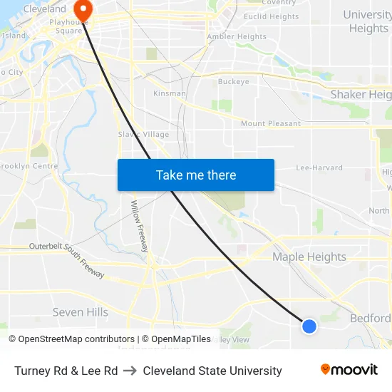 Turney Rd & Lee Rd to Cleveland State University map