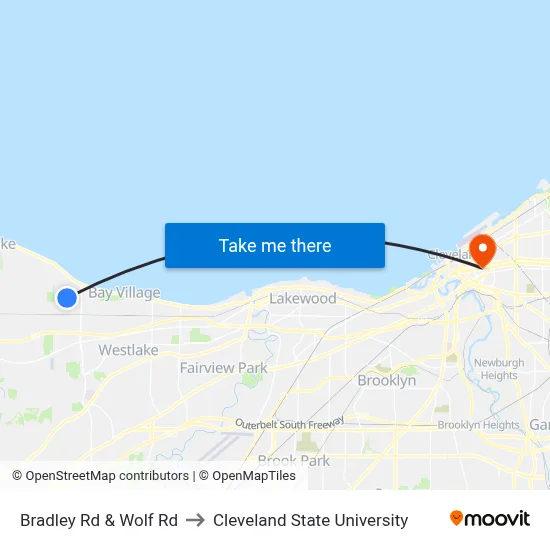 Bradley Rd & Wolf Rd to Cleveland State University map