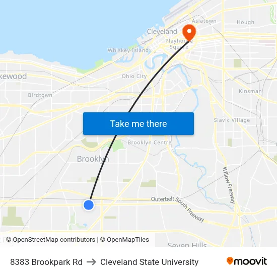 8383 Brookpark Rd to Cleveland State University map