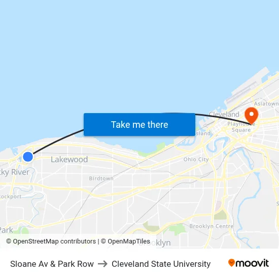Sloane Av & Park Row to Cleveland State University map
