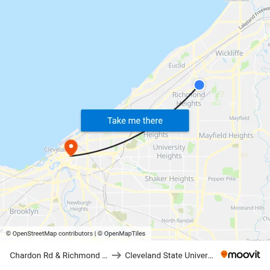 Chardon Rd & Richmond Rd to Cleveland State University map