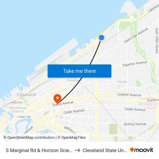 S Marginal Rd & Horizon Science Acad to Cleveland State University map