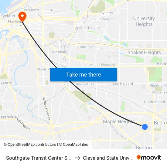 Southgate Transit Center Stop #2 to Cleveland State University map