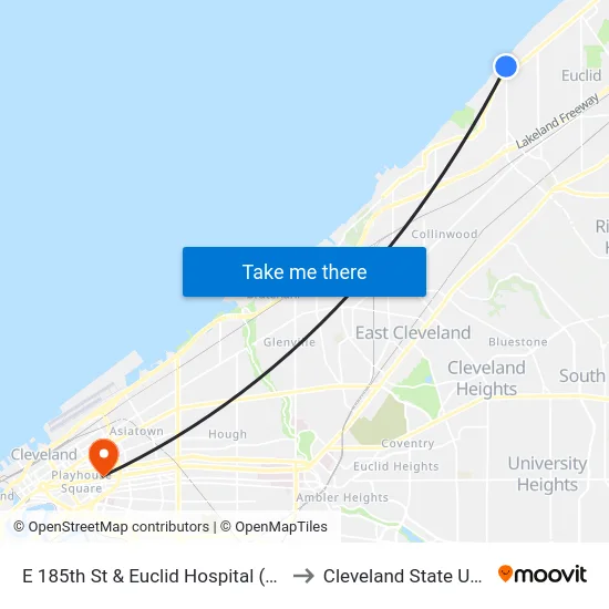 E 185th St & Euclid Hospital (Layover) #1 to Cleveland State University map