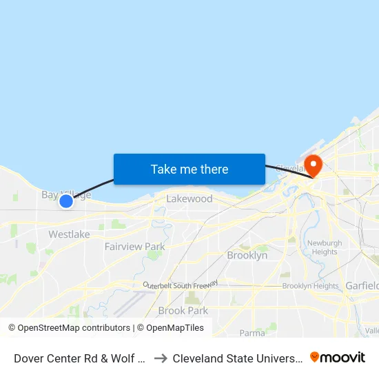 Dover Center Rd & Wolf Rd to Cleveland State University map