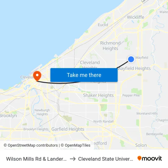 Wilson Mills Rd & Lander Rd to Cleveland State University map