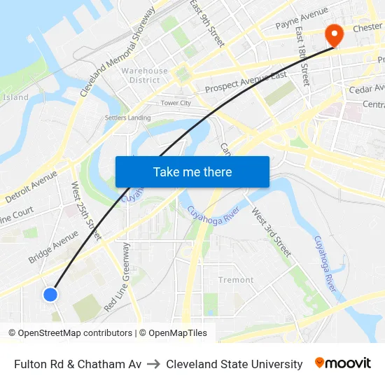 Fulton Rd & Chatham Av to Cleveland State University map