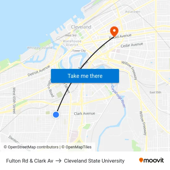 Fulton Rd & Clark Av to Cleveland State University map