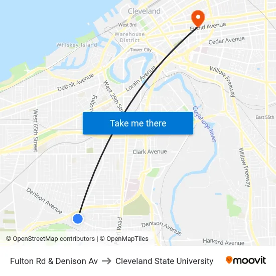 Fulton Rd & Denison Av to Cleveland State University map