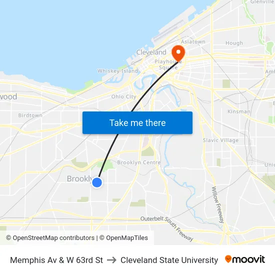 Memphis Av & W 63rd St to Cleveland State University map